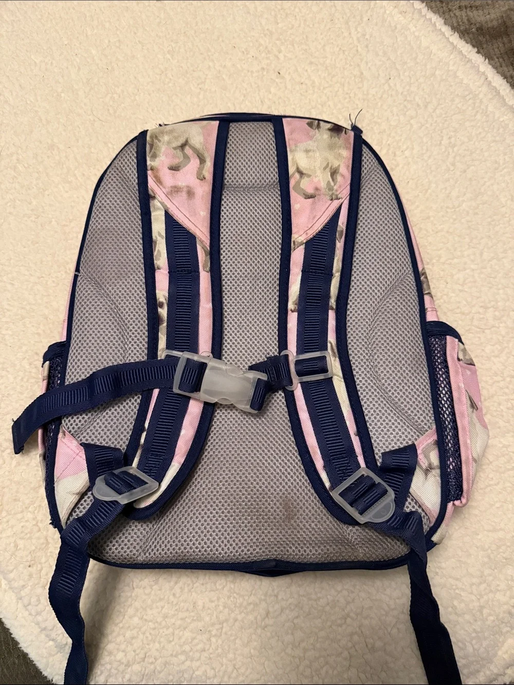 Pottery Barn Kids Pink Puppy Print Backpack with Navy Trim